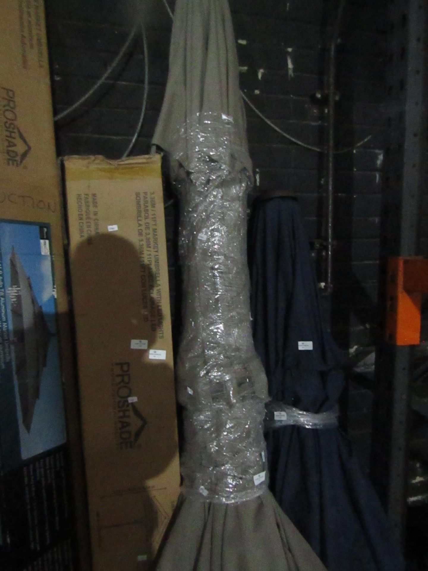 Costco Proshade 3.36m / 11ft Auto Tilt Aluminum Market Umbrella - Unchecked & Unboxed / Viewing