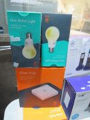 Hive smart lighting set, includes a Hive Hub and 2 Hive active light Bulbs all boxed