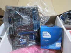 Intel PC set includes a Pentium processor and a Asus P8H61-X mother board, both look unused but that