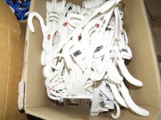 1x Box Containing Approx 100+ Small White Plastic Hangers - Used Condition.