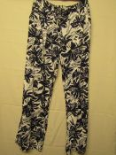 Kaleidoscope Printed Linen Pants Navy/White Size 12 Unworn Sample