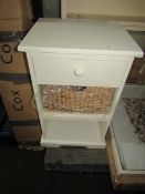 Cotswold Company Farmhouse Painted Side Table - Ivory RRP Â£125.00 With a drawer, shelf and wicker