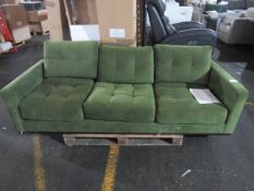 Swoon Berlin MTO Three-Seater Sofa in Fern Easy Velvet missing feet and has marks as pictured RRP