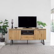 Oak Furnitureland Boston Natural Solid Oak And Metal Large Tv Unit RRP ?449.99 Our smooth fronted