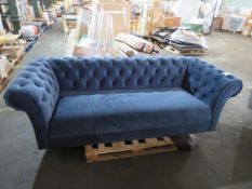 Oak Furnitureland Montgomery 3 Seater Sofa In Navy Velvet. no feet and the fabric is torn on the