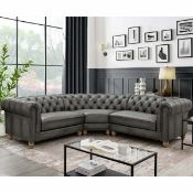 Allington Grey Leather Chesterfield Corner Sofa - Looks In Good Condition, May Contain Slight