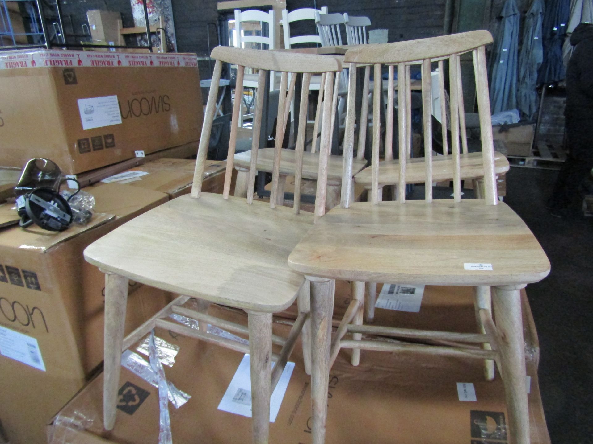 Swoon Set of 2 Ollie Dining Chairs, Natural Mango Wood - Good Condition & Boxed - RRP £349