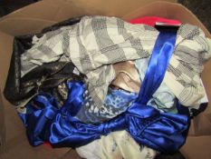 Box Containing Approx 15 Items of Ladies Clothing Dresses Tops T/Shirts Some Unworn Samples Some New