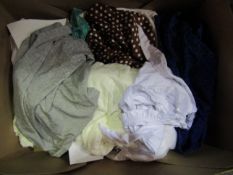 Box Containing Approx 15 Items of Ladies Clothing Dresses Tops Jackets Some Unworn Samples Some