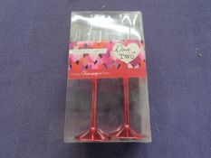2x Dine In For Two - Set of 2 Plastic Valentines Champagne Flutes - Unused & Packaged.