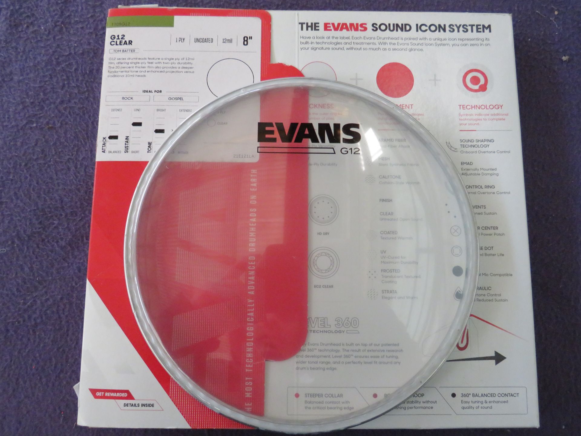 Evans - G12 Clear Tom Batter 8" / Uncoated - New & Boxed.