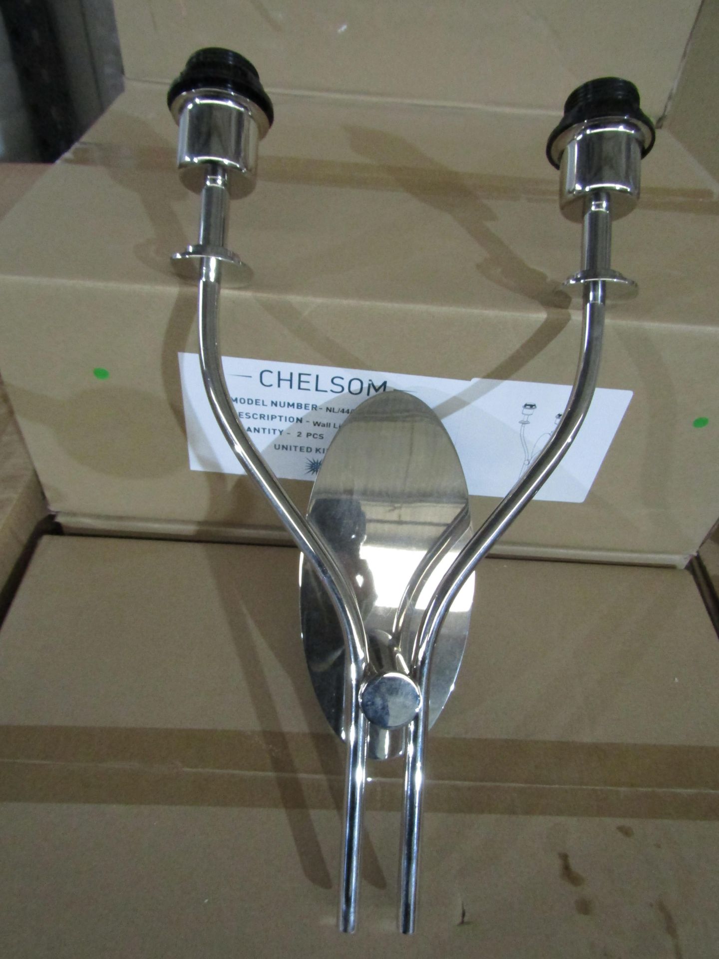 2x Chelsom Lighting Steel Dual Wall Light / Model Number: NL/44/W2 - Very Good Condition & Boxed.