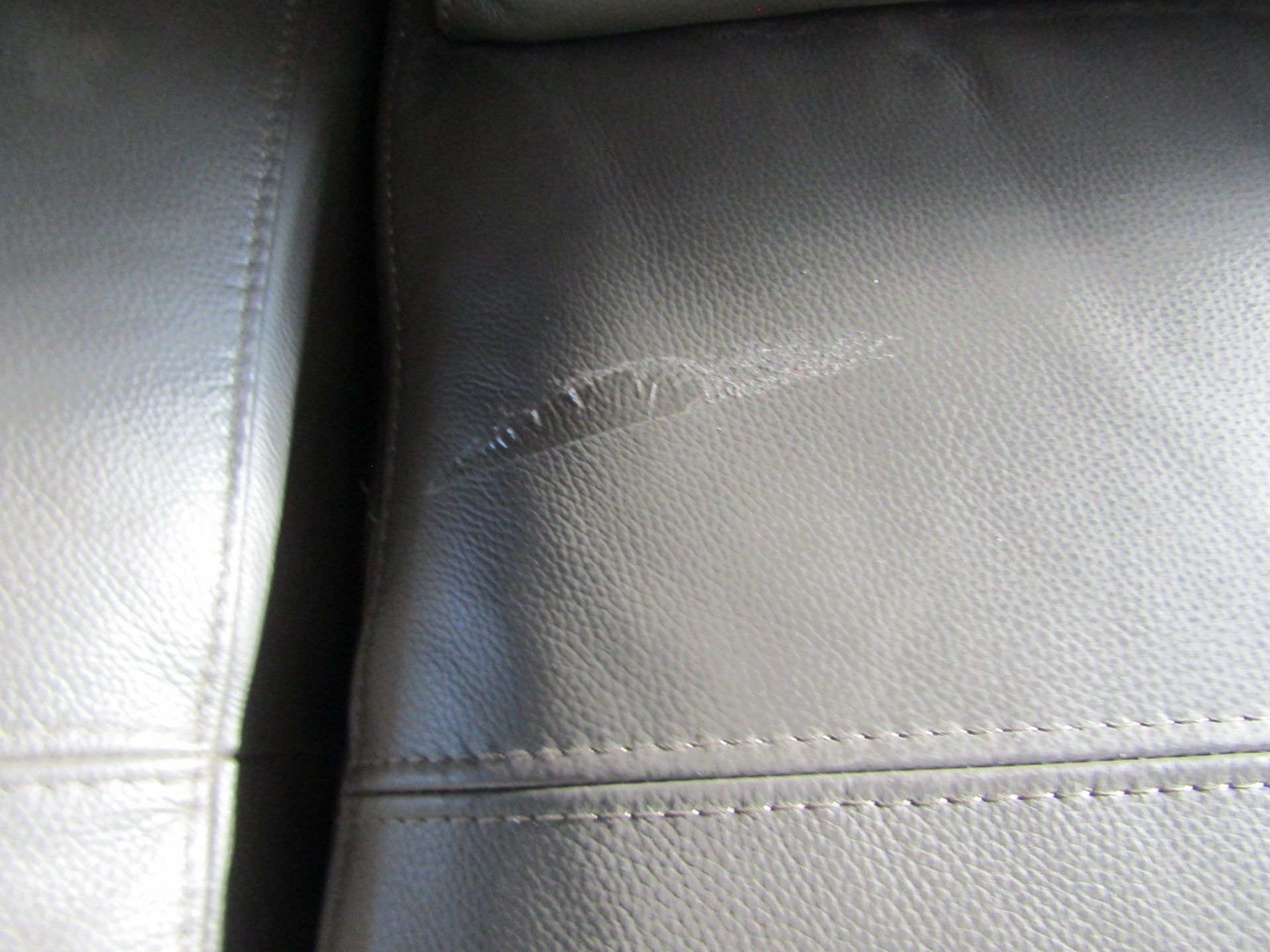 Costco Grey Leather Reclining Sofa with Power Headrests - Item Untested, Has Rips & Marks Present On - Image 2 of 5
