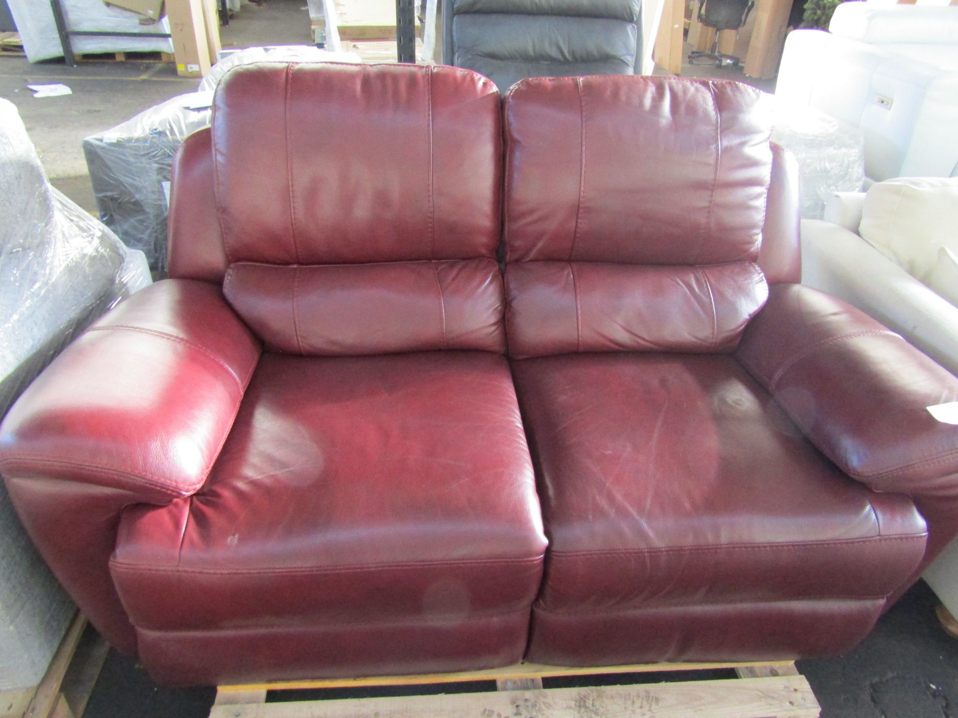 Oak Furnitureland Finley 2 Seater Sofa with 2 Electric Recliners & Headrest - Burgundy Leather RRP