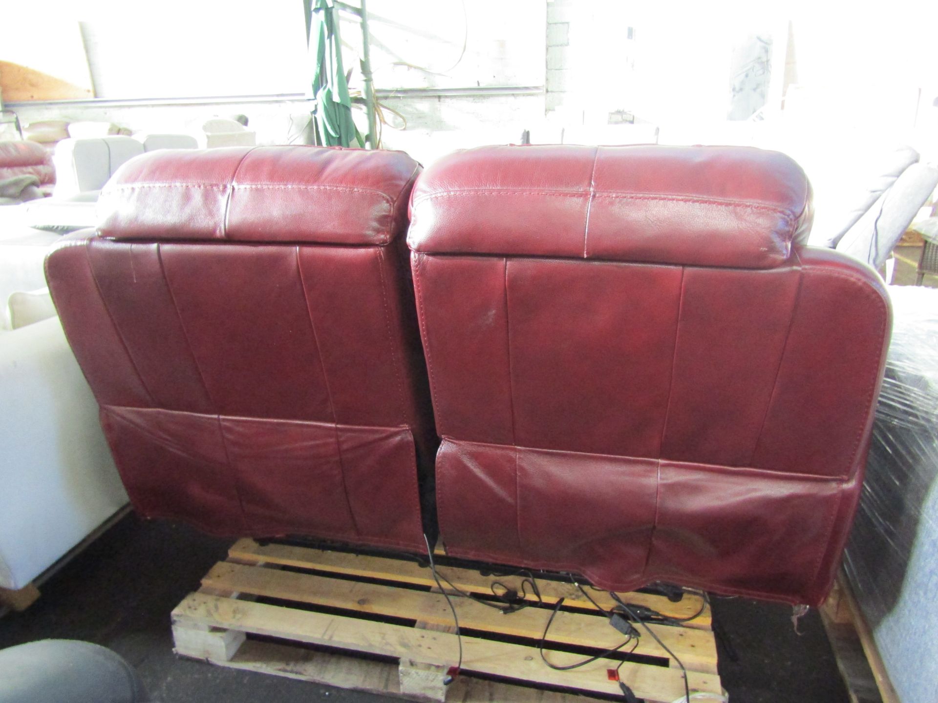 Oak Furnitureland Finley 2 Seater Sofa with 2 Electric Recliners & Headrest - Burgundy Leather RRP - Image 2 of 2