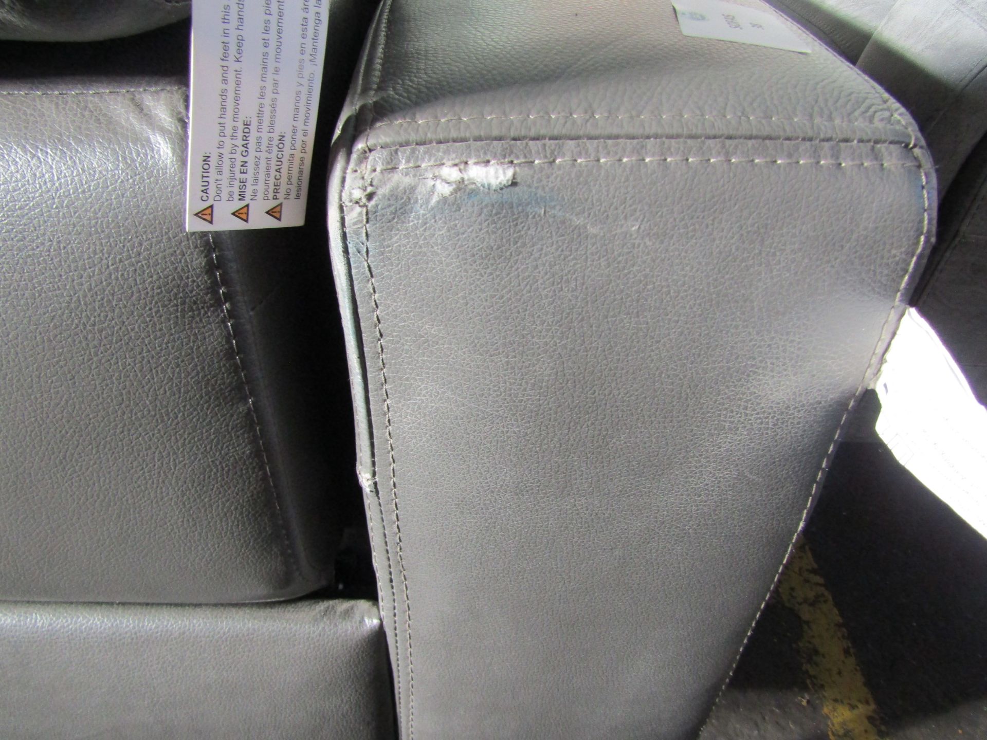 Costco Grey Leather Reclining Sofa with Power Headrests - Item Untested, Has Rips & Marks Present On - Image 3 of 5