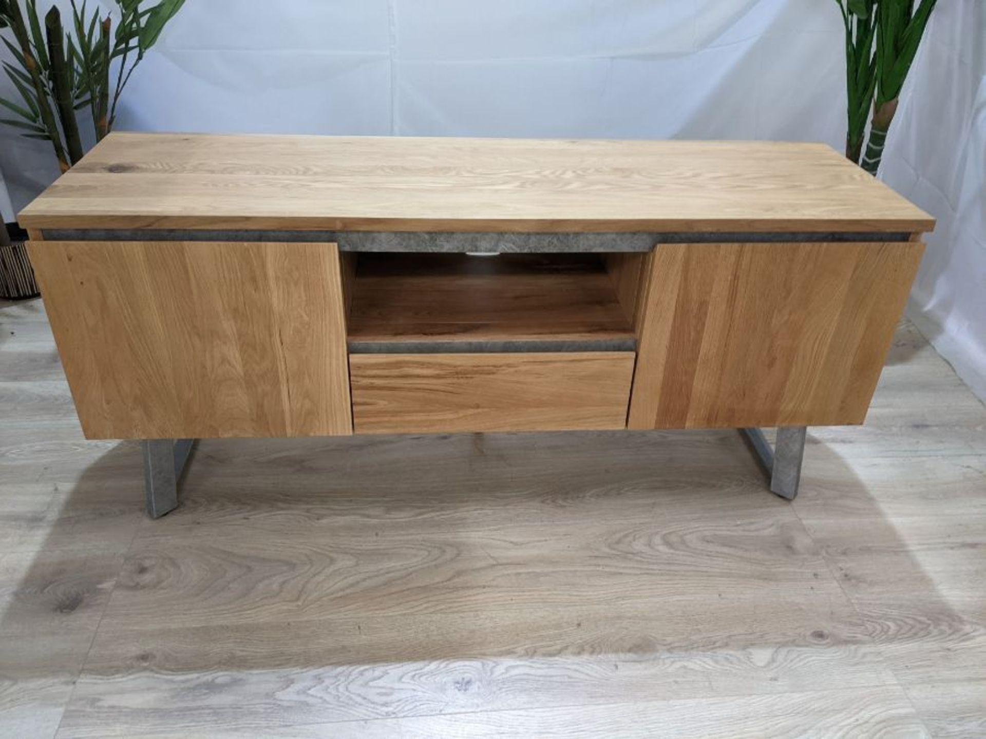 Oak Furnitureland Boston Natural Solid Oak And Metal Large Tv Unit RRP ?449.99 Our smooth fronted - Image 2 of 8