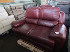 Oak Furnitureland Finley 2 Seater Sofa with 2 Electric Recliners & Headrest - Burgundy Leather RRP