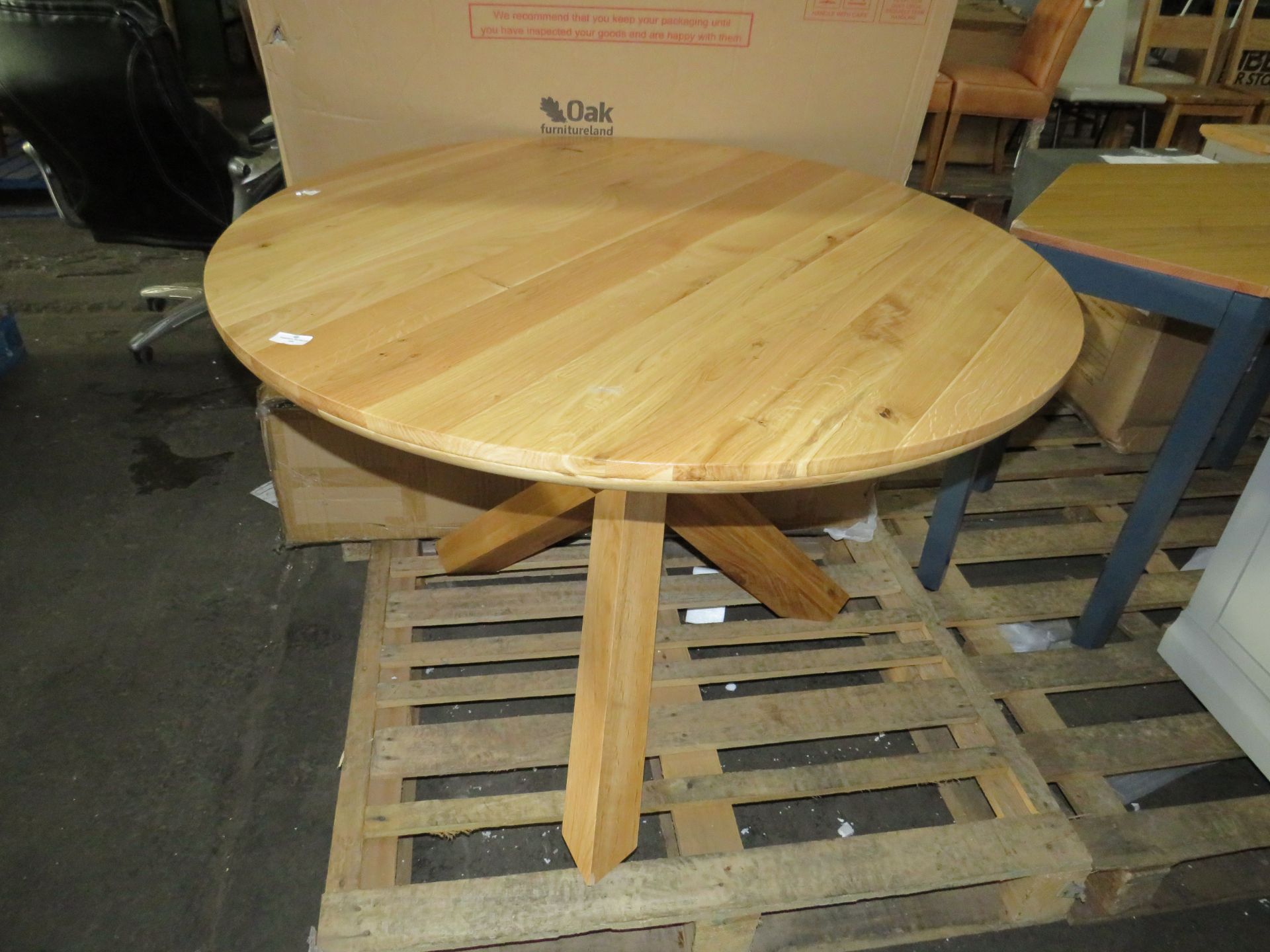 Oak Furnitureland Trinity Natural Solid Oak 3Ft 7 Round Table With Crossed Legs RRP Â£419.99 SKU