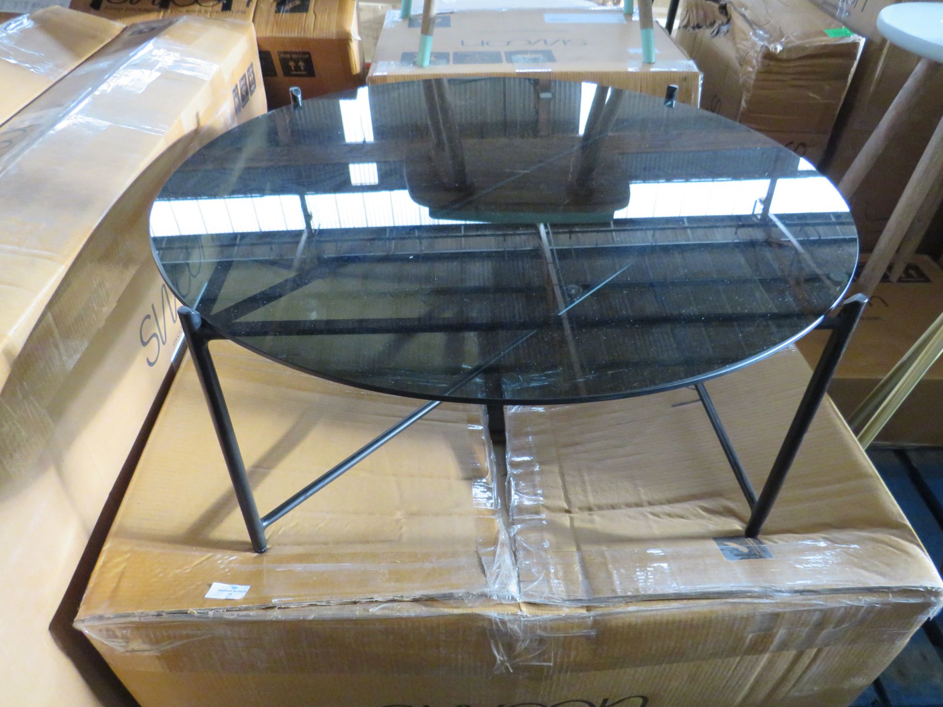 Swoon Linnun Coffee Table Black Steel & Smoked Glass RRP Â£329.00 SKU SWO-GW-linnuncoffsgl-A+ PID