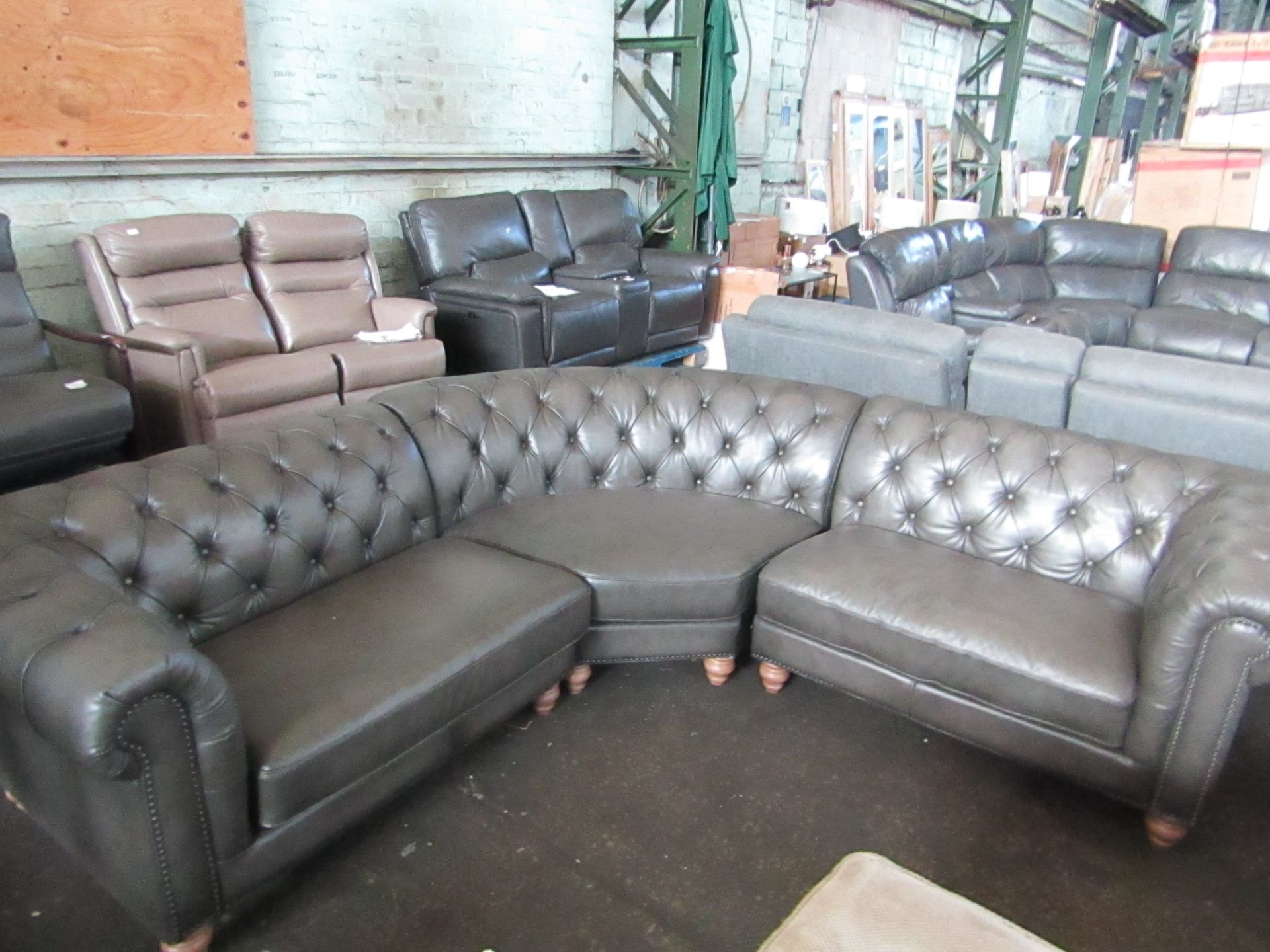 Allington Grey Leather Chesterfield Corner Sofa - Looks In Good Condition, May Contain Slight - Image 4 of 7