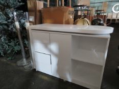 White gloss desk/sideboard, used but in good condition, RRP £365, the desk part pivots round so it