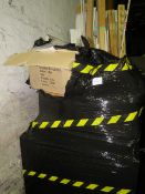 1X PALLET CONTAINING : ASSORTED WORKWEAR CLOTHING, BLINDS, WOOD, BEADING Etc - All Unchecked. -