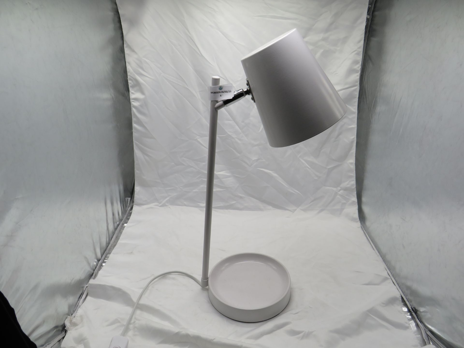 White Adjustable Desk Lamp With Storage Base - No Packaging.