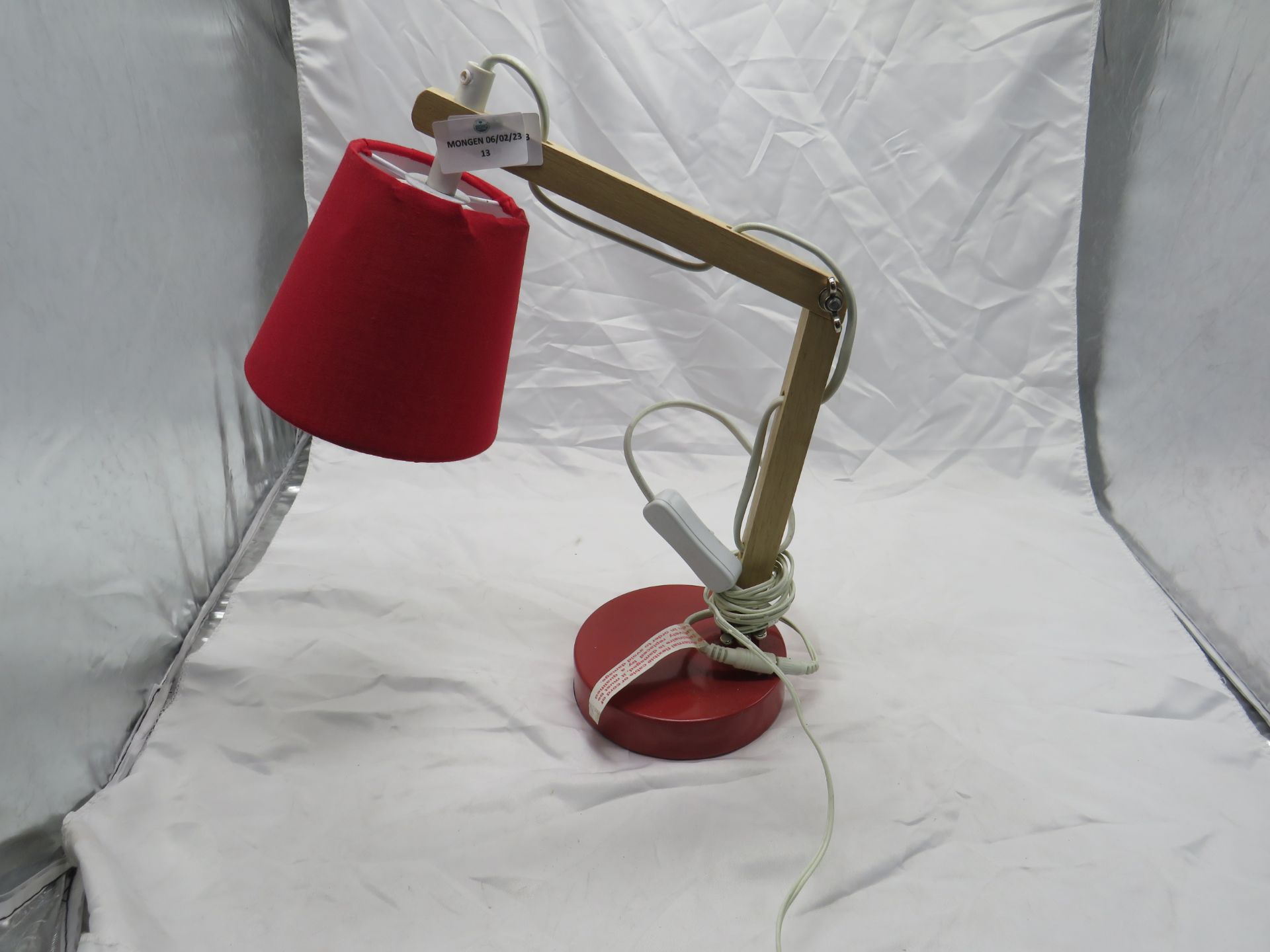 Adjustable Wooden Red LED Desk Lamp - No Packaging.