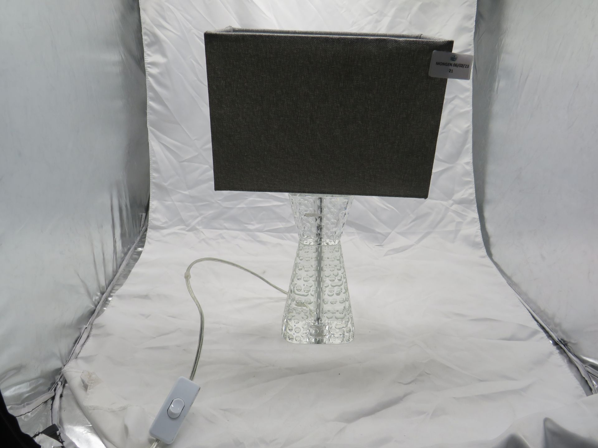 Glass Base Table Lamp With Grey Shade - No Packaging.