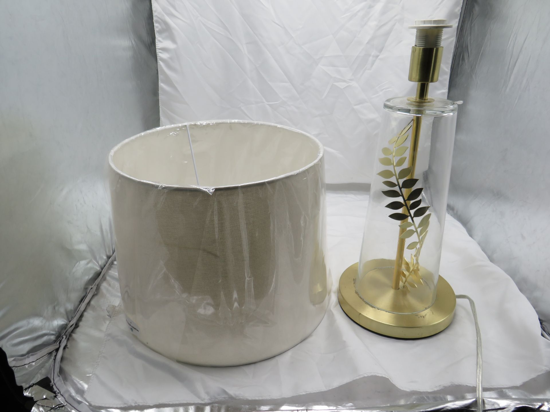 Table Lamp Gold Leaf Design With Glass Base - Shade Slight Damaged.