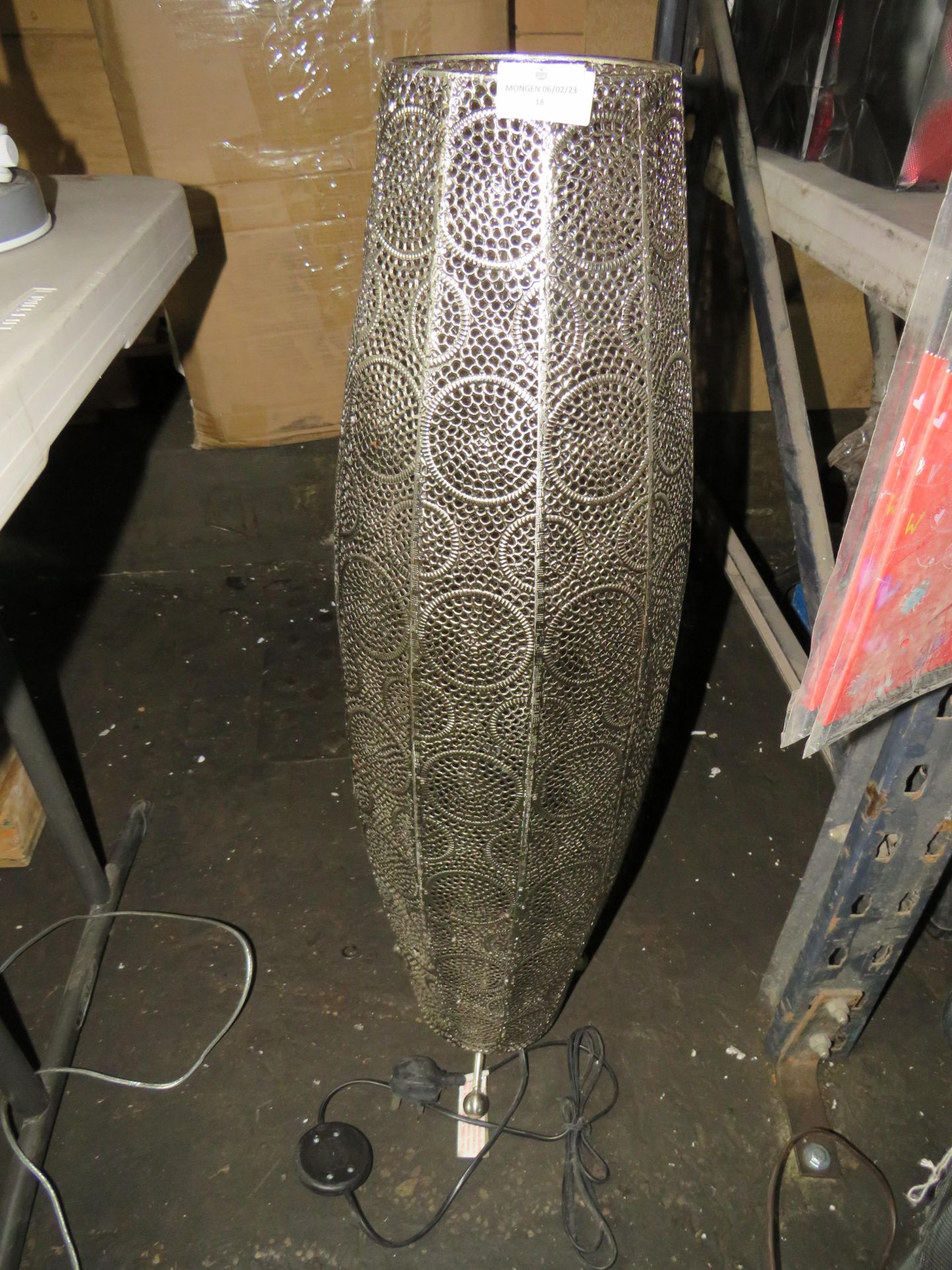 Steel Moroccan Style Floor Lamp - Good Condition, No Packaging.