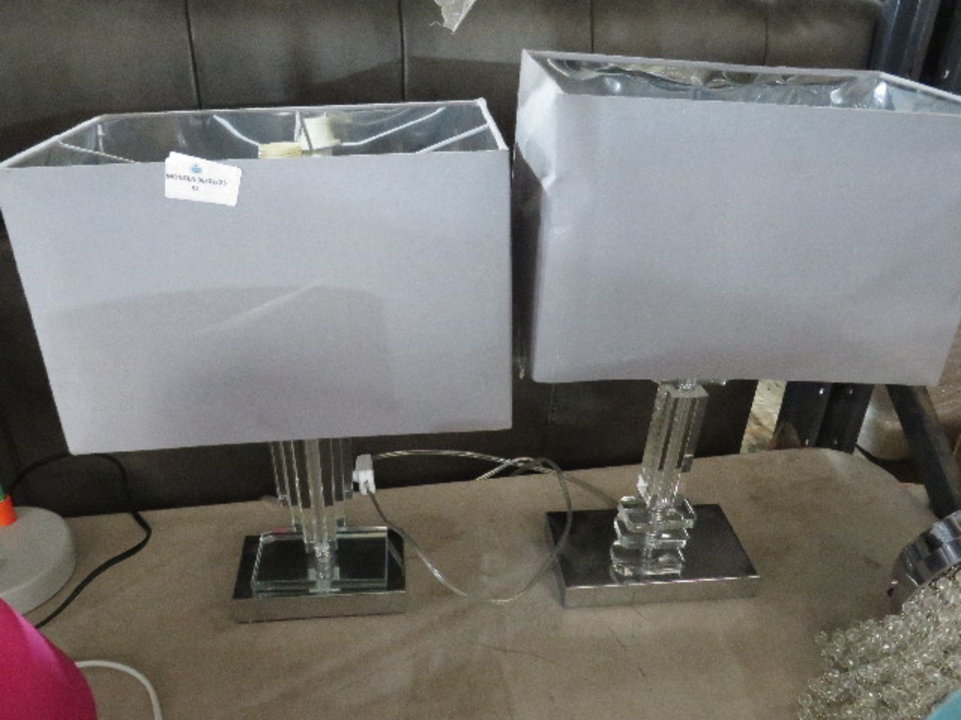 2x Table Lamps - Shades Present, - ( See Image For Design ) - May Contain Marks Or Unseen Damages.