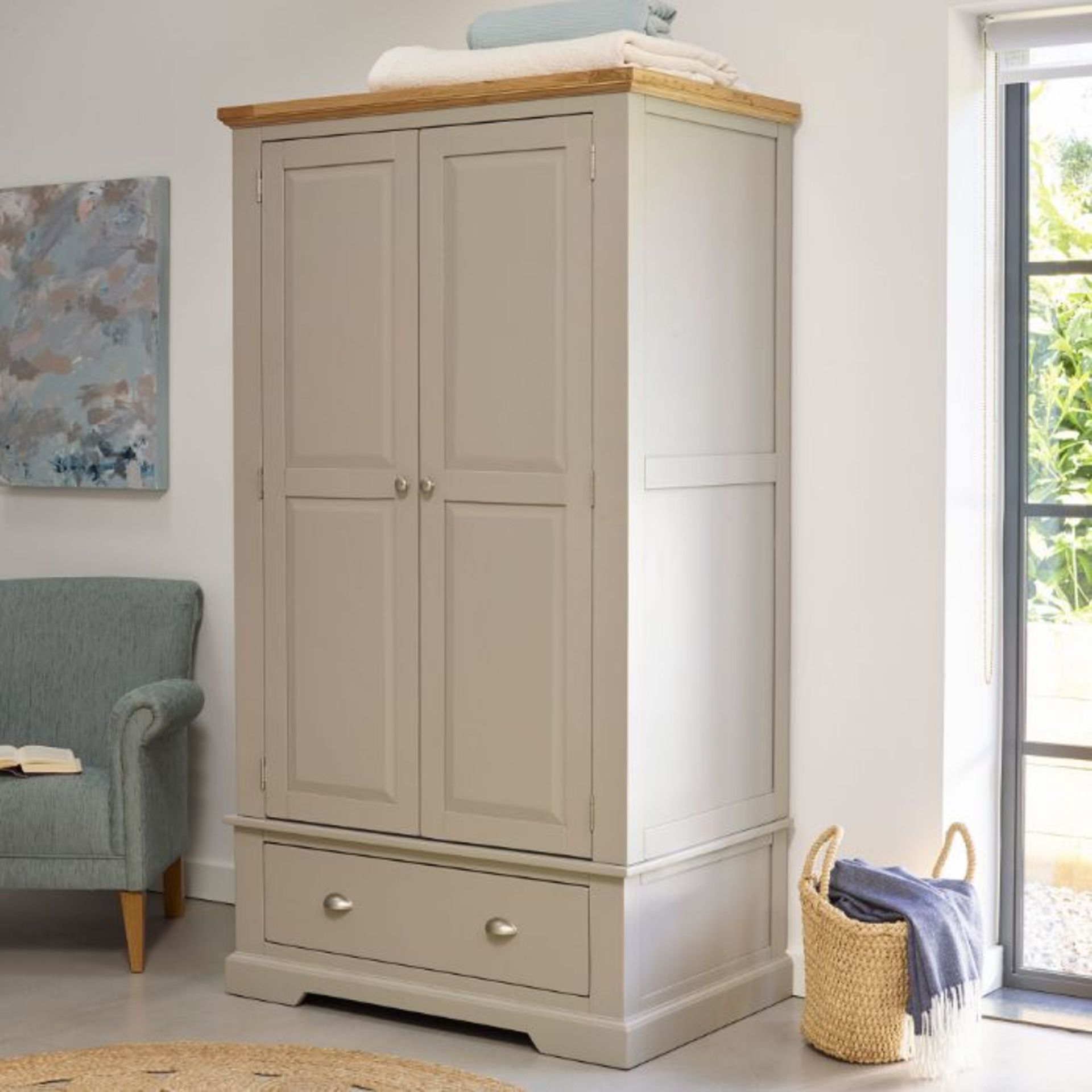 Oak Furnitureland St Ives Natural Oak And Light Grey Painted Double Wardrobe RRP ?694.99 The St Ives - Image 4 of 7