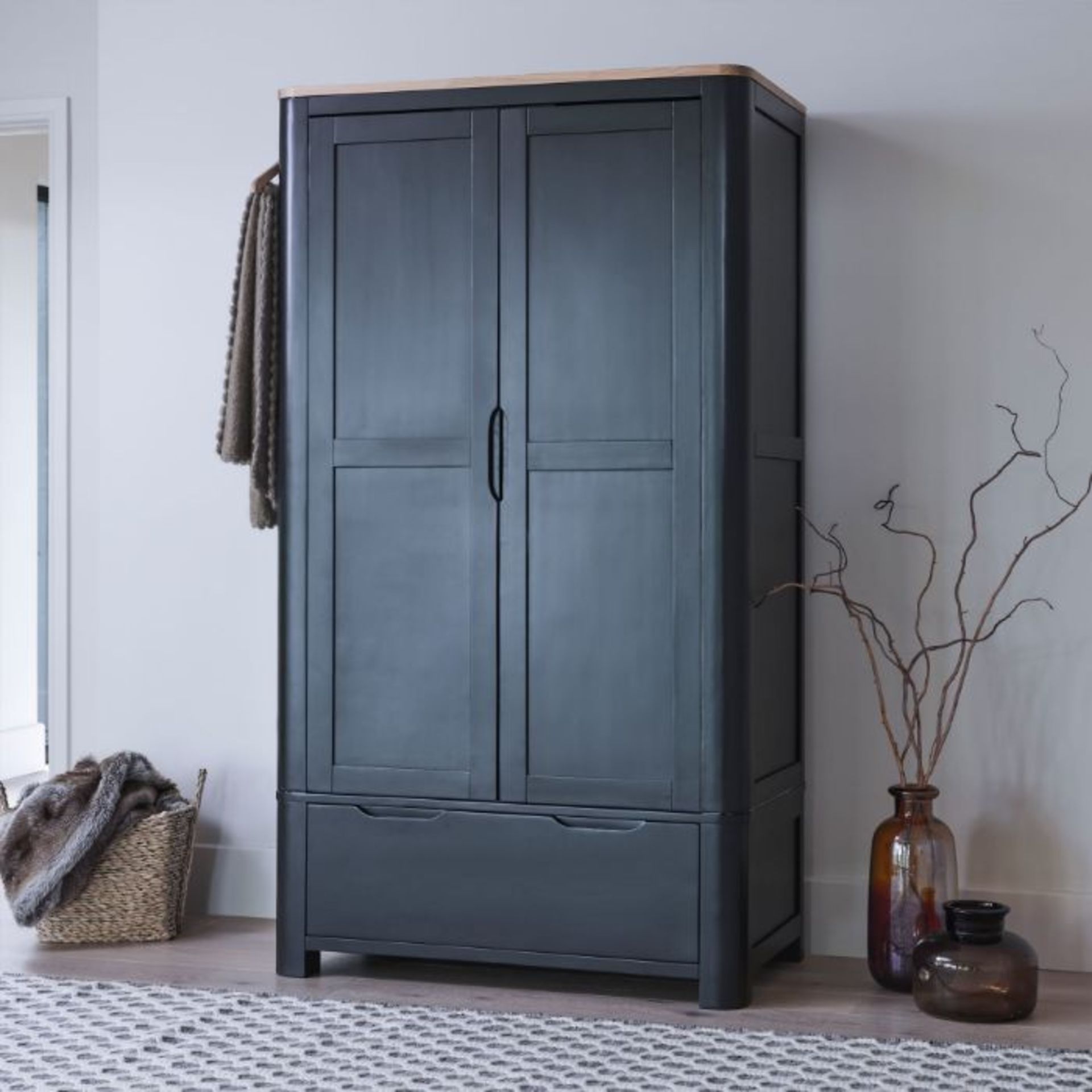 Oak Furnitureland Grove Dark Grey Double Wardrobe Solid Hardwood RRP ?694.99 Oak Furnitureland Grove