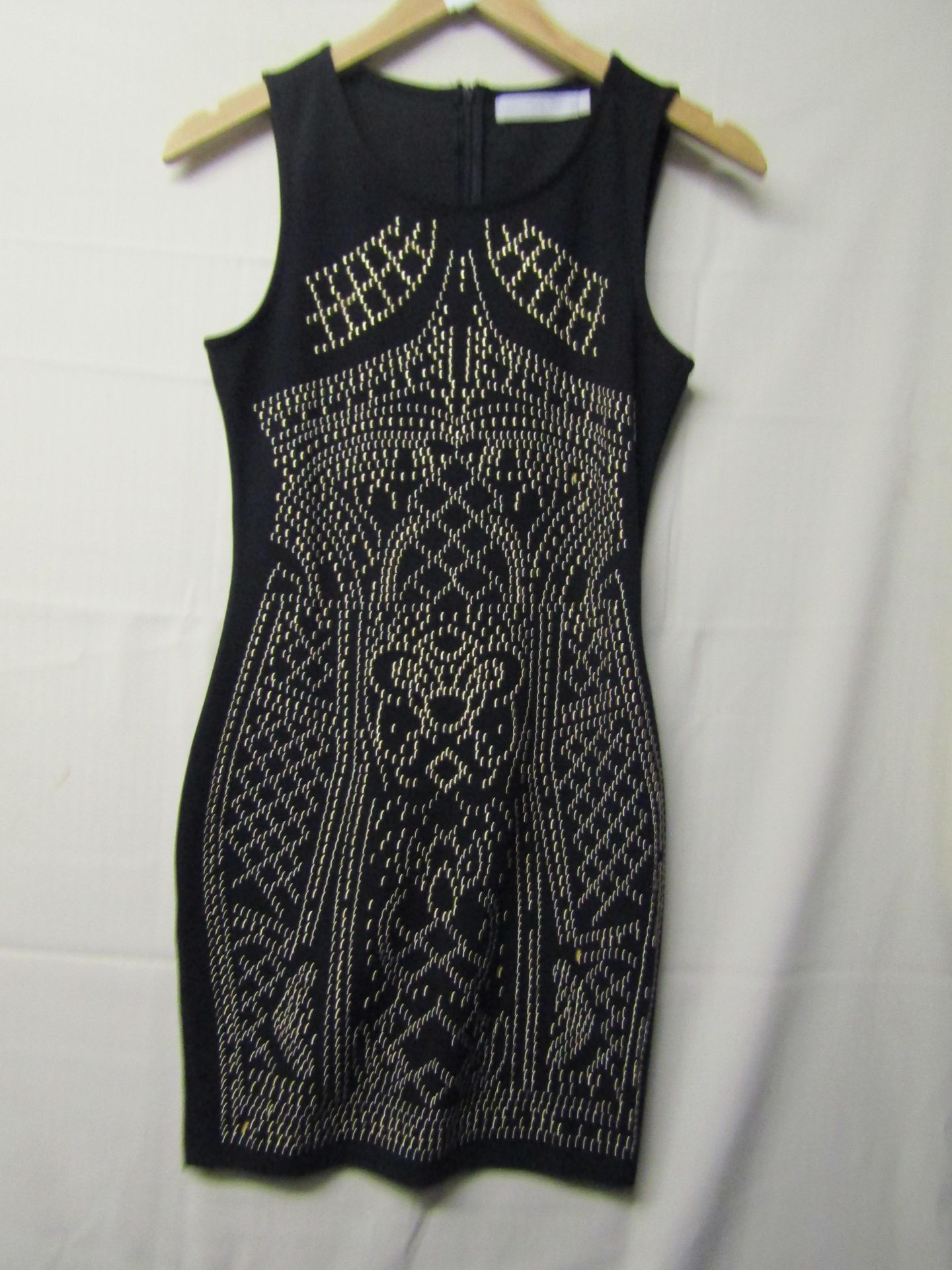 Lucy Wong Dress Black With Gold Coloured Design Size S new No Tags