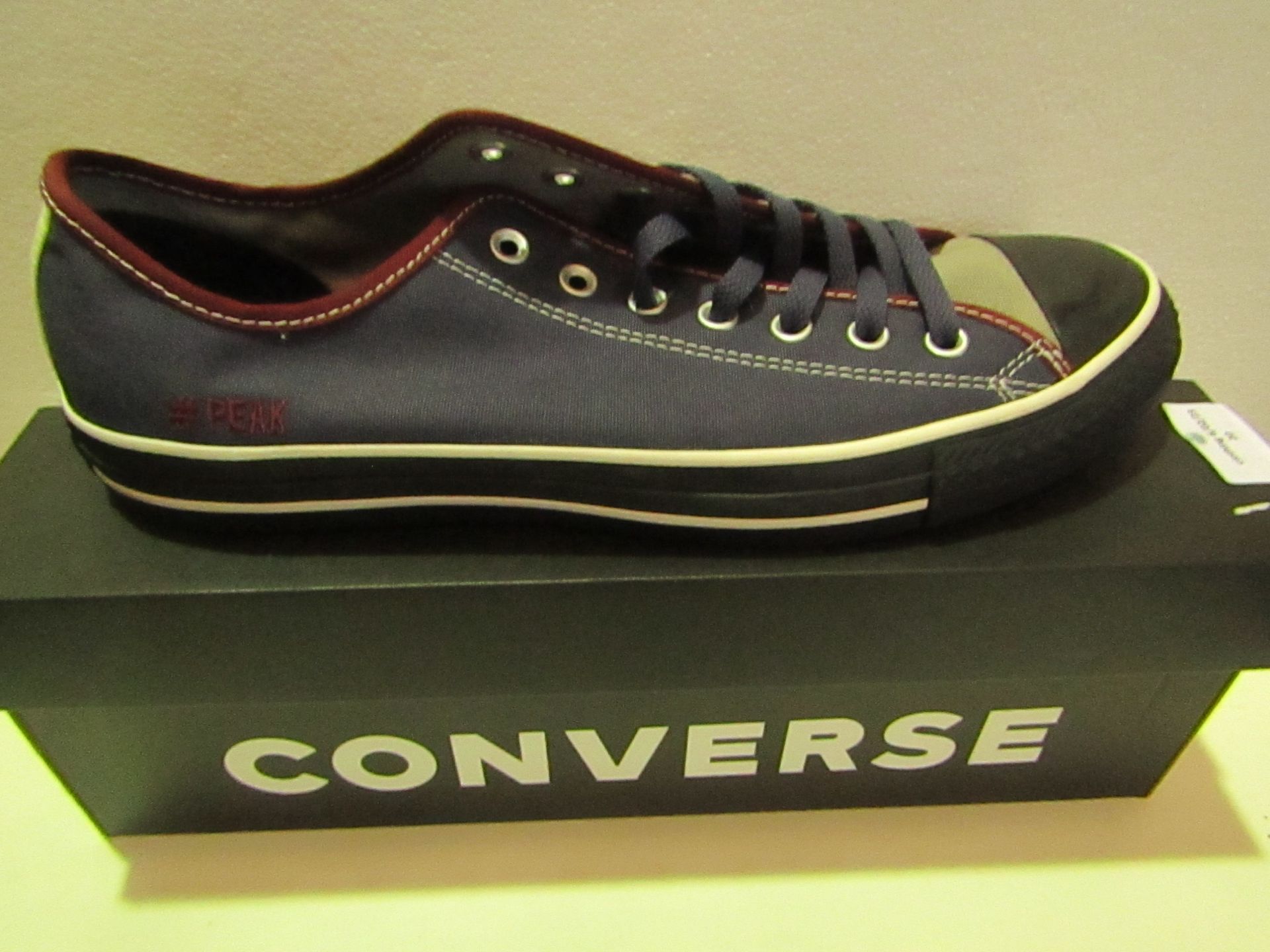 Converse All Star Navy/Oxblood/Grey Canvas Trainer size UK 12 new & boxed see image for design