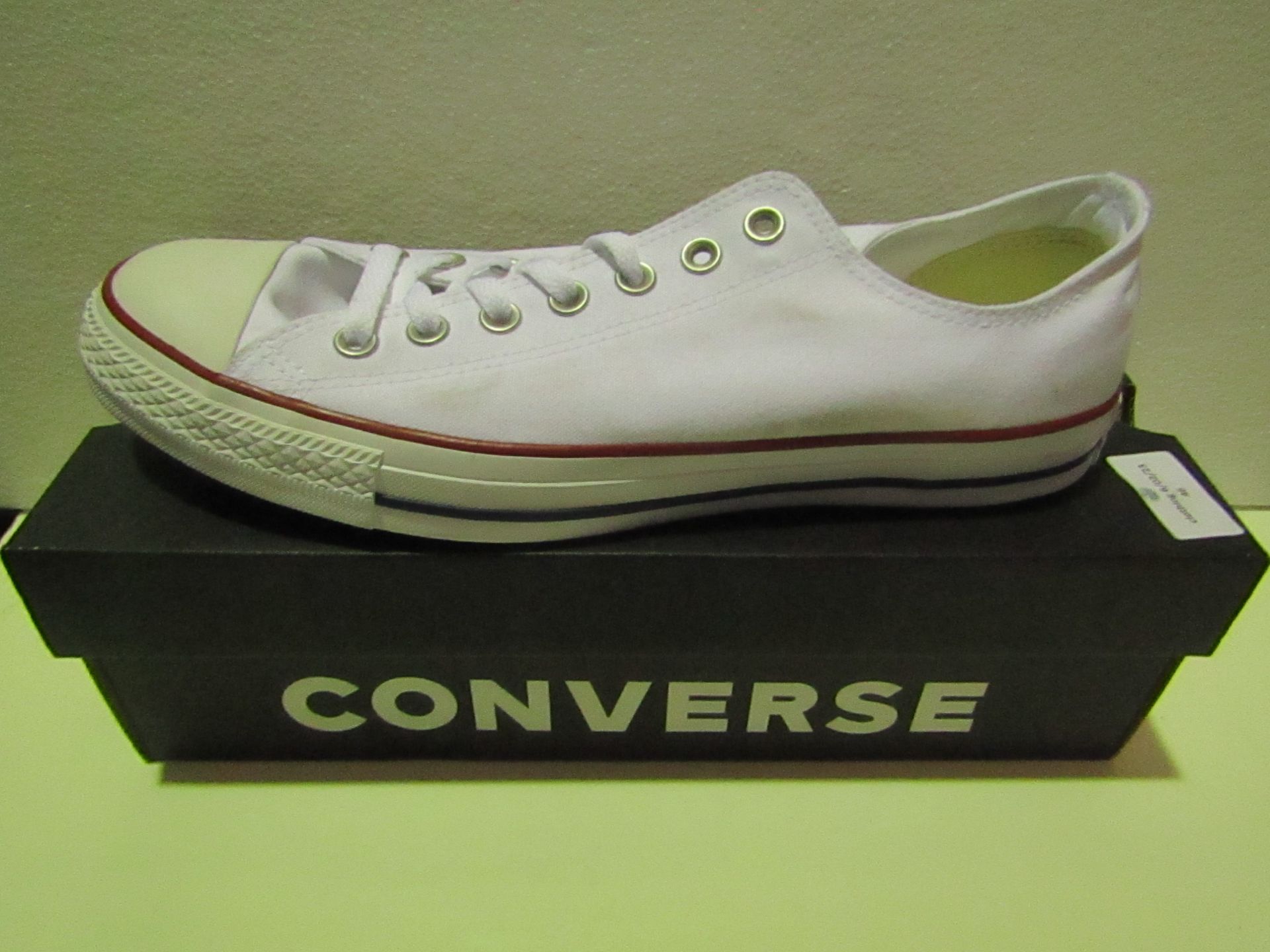 Converse All Star White Canvas Trainer size UK 10 new & boxed see image for design