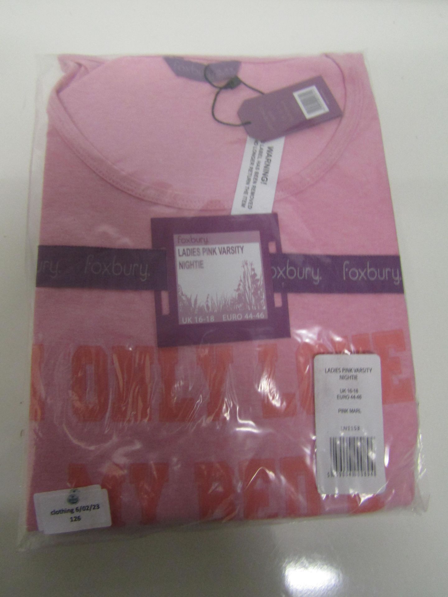 Foxbury Ladies Pink Varsity Short Sleeve Nightie Size 16-18 New & Packaged