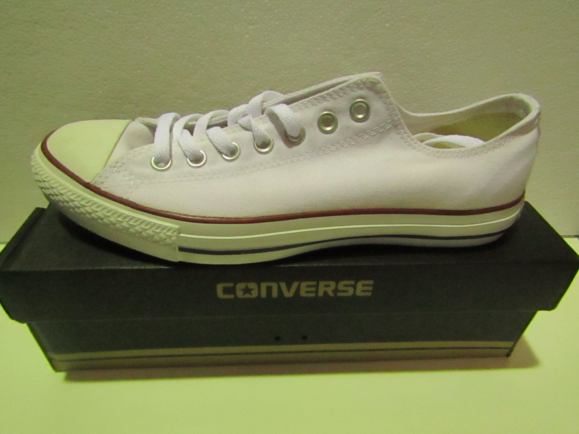 Converse All Star White Canvas Trainer size UK9.5 new & boxed see image for design