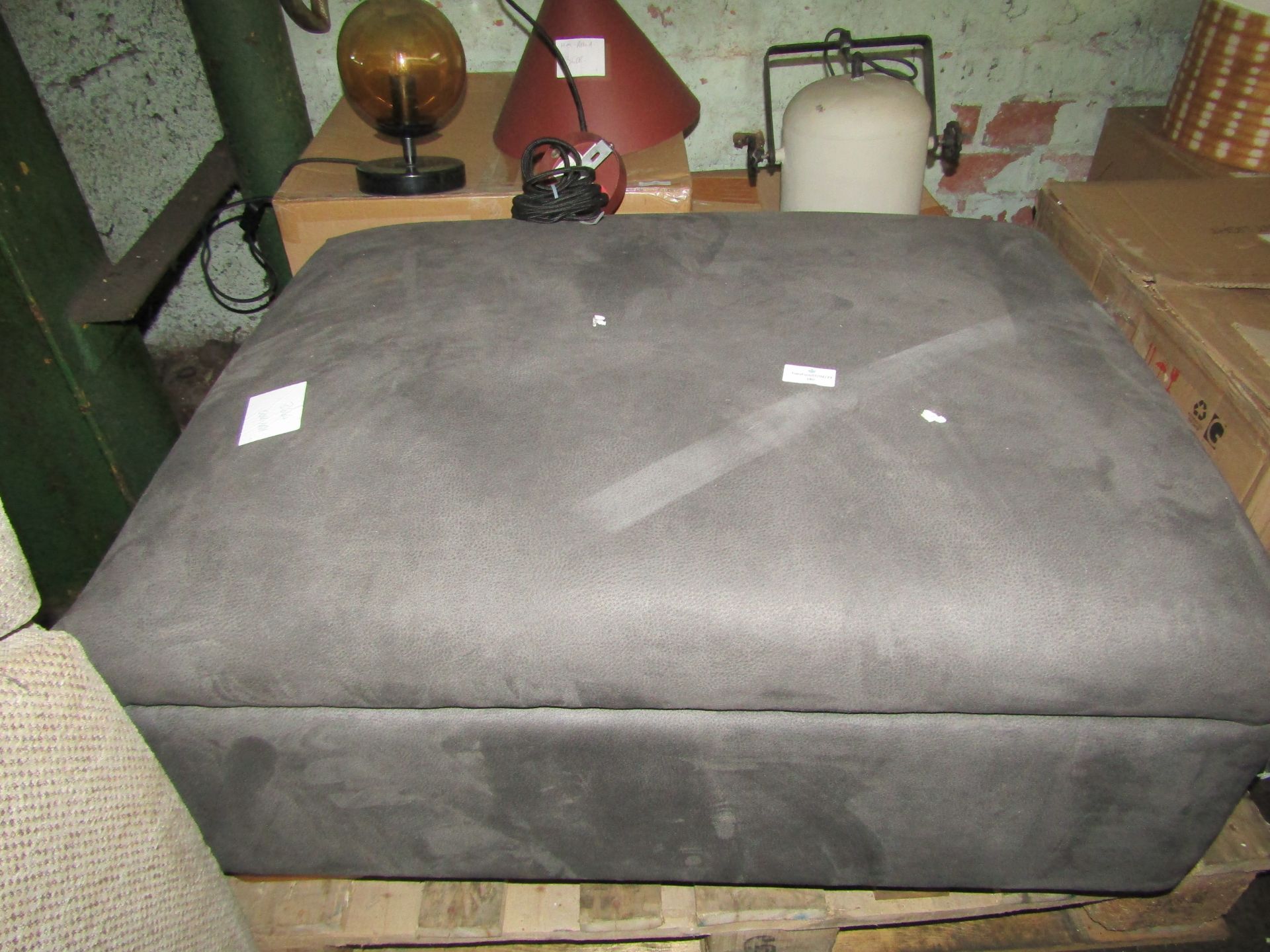 Oak Furnitureland Carter Storage Footstool in Grey fabric RRP Â£299.99 SKU OAK-APM-CRT010-MLR-GRY