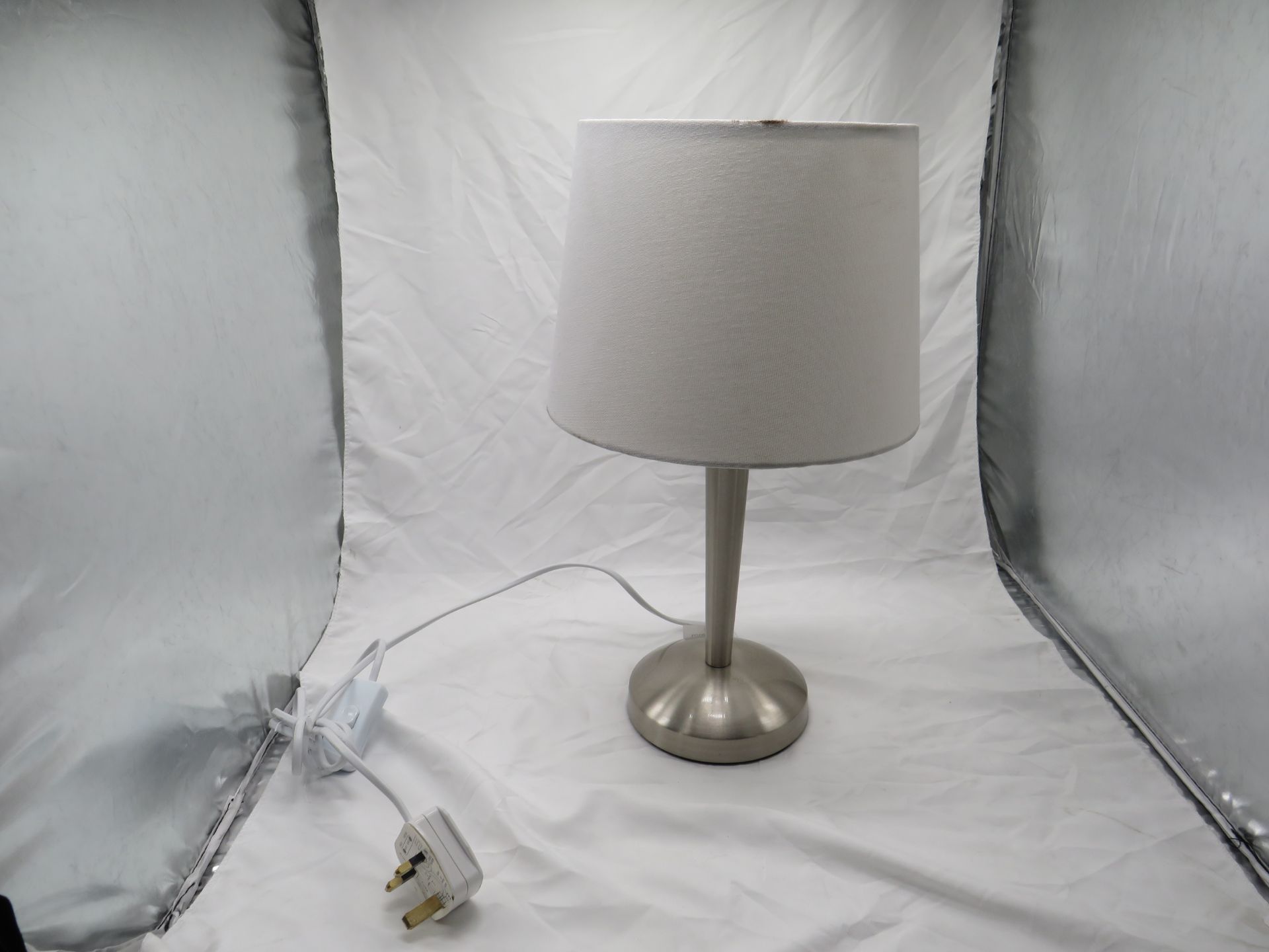 EX-Display Lamp Silver Coloured Base &Cream Shade