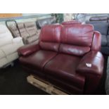 Oak Furnitureland Finley 2 Seater Sofa with 2 Electric Recliners in Burgundy Leather RRP 1599