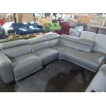 Costco Grey Leather Reclining Sofa with Power Headrests - Item Untested, Has Rips & Marks Present On