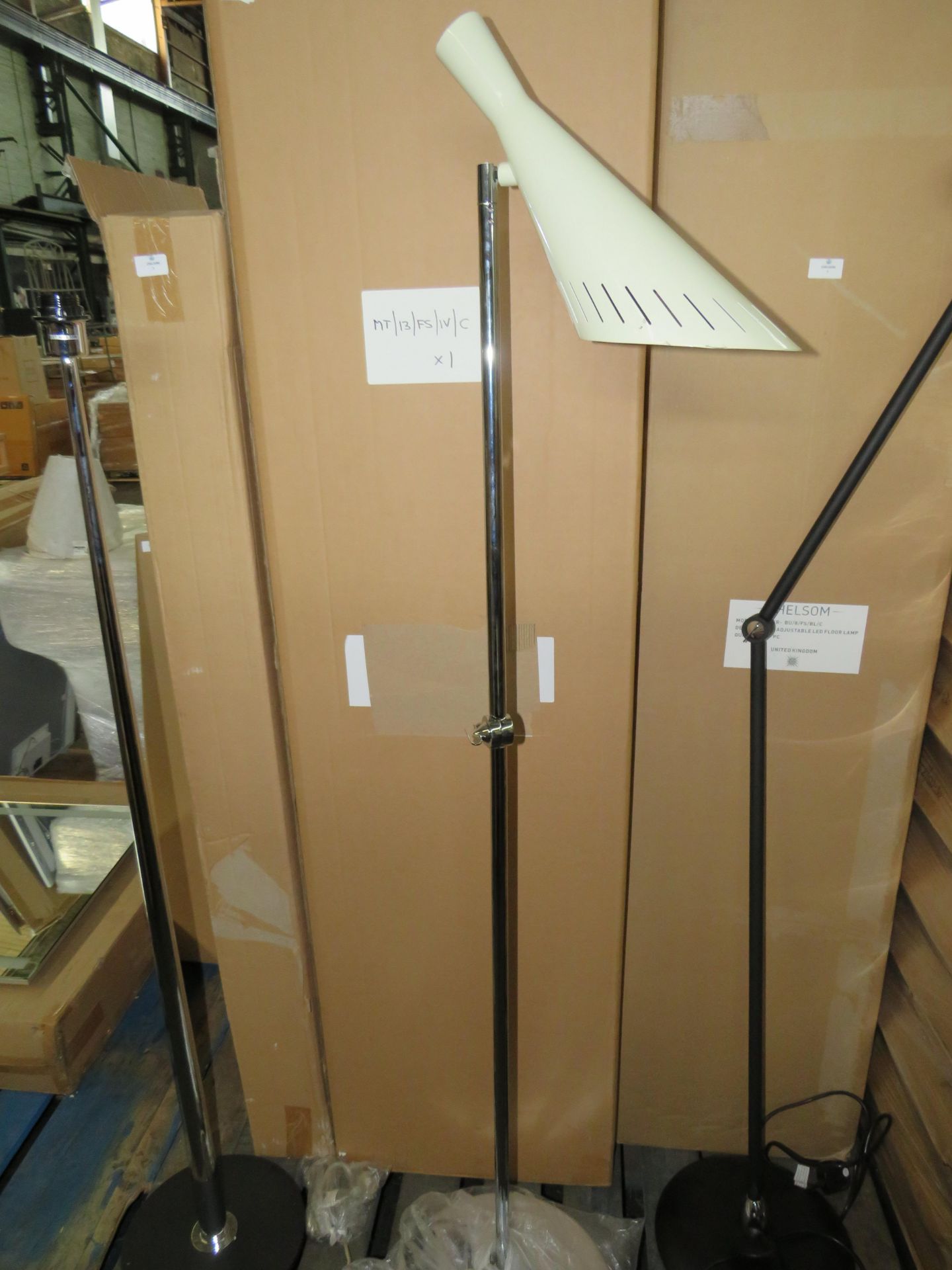 Chelsom - Adjustable LED Floor Lamp - Chrome With Cream Shade - MT/13/FS/IV/C - New & Boxed.