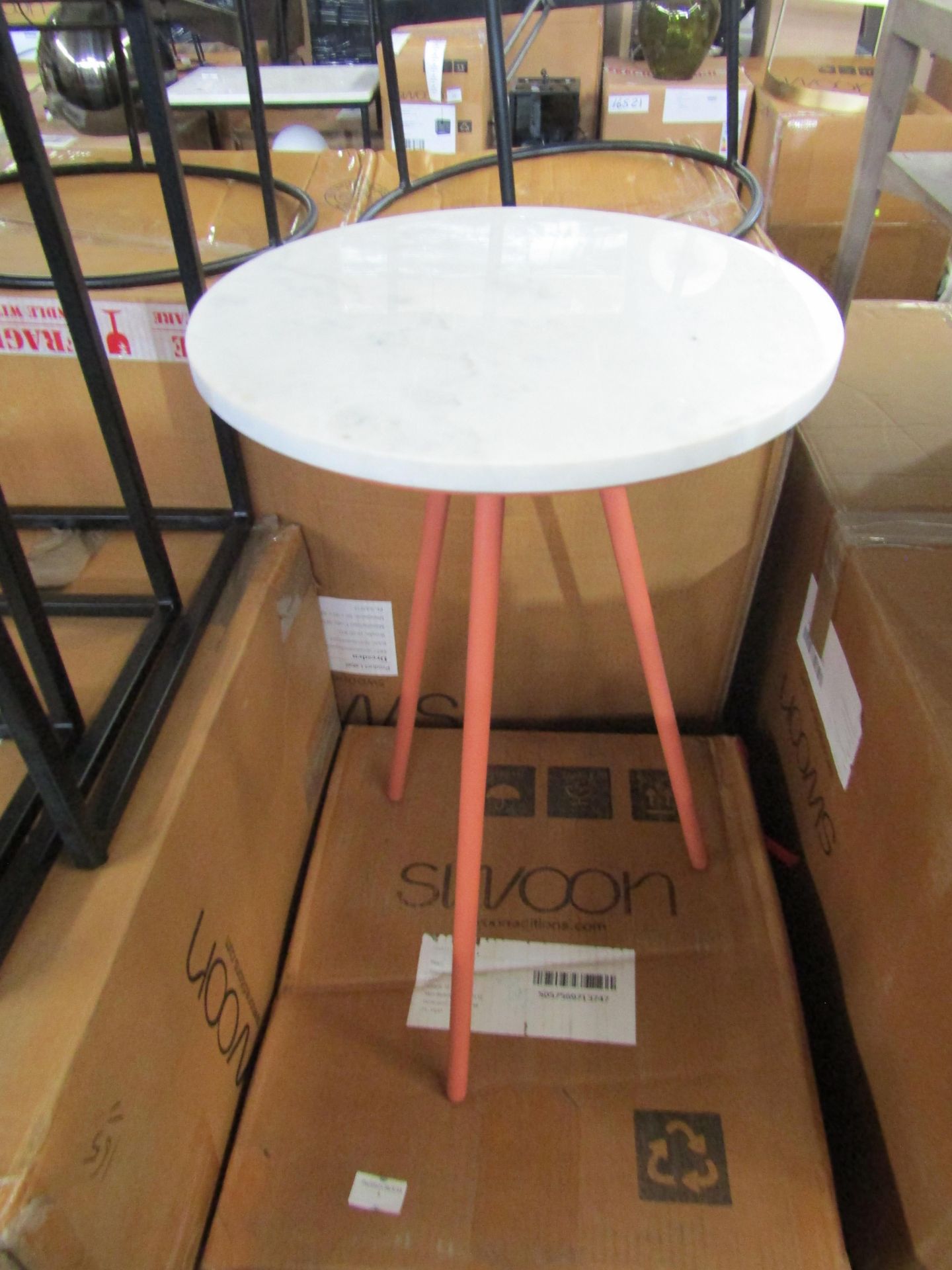 Swoon Pearl Side Table White Marble & Coral RRP £149.00