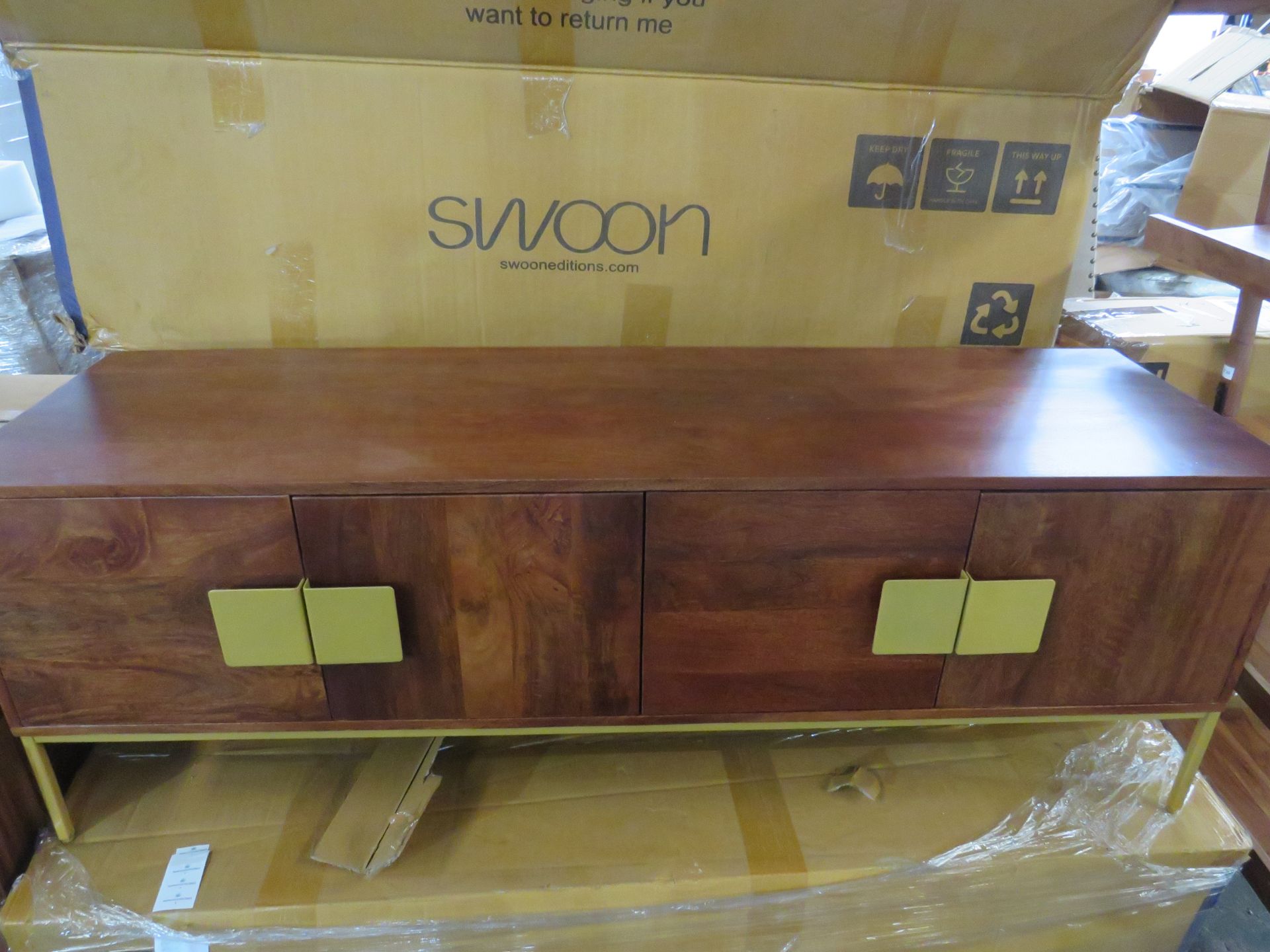 Swoon Banner Four Door Sideboard in Mango Wood and Brass RRP £649.00