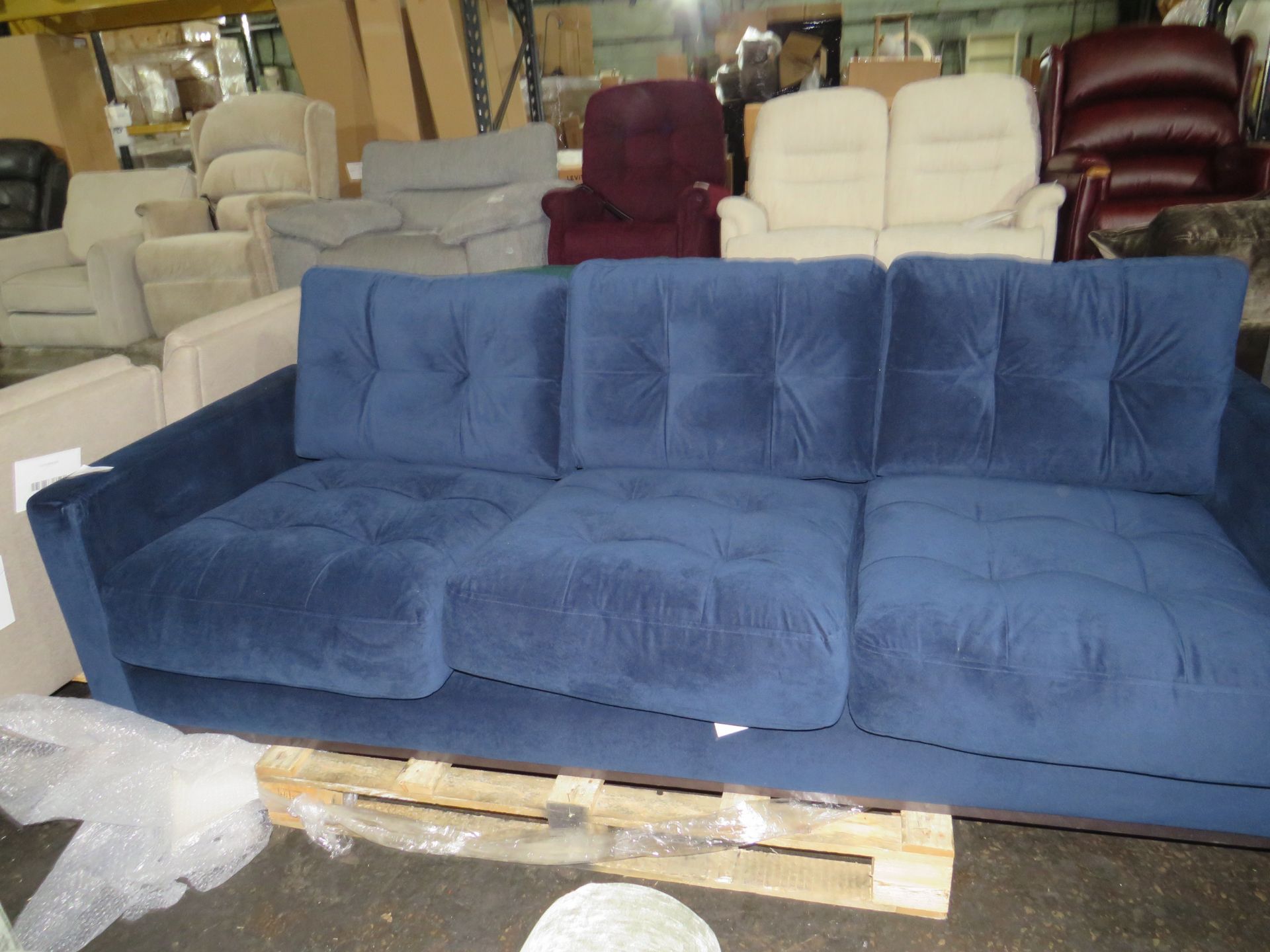 Berlin Three Seater Sofa in Petrol Blue Easy Velvet RRP œ1599 Berlin Three Seater Sofa in Petrol - Image 2 of 2