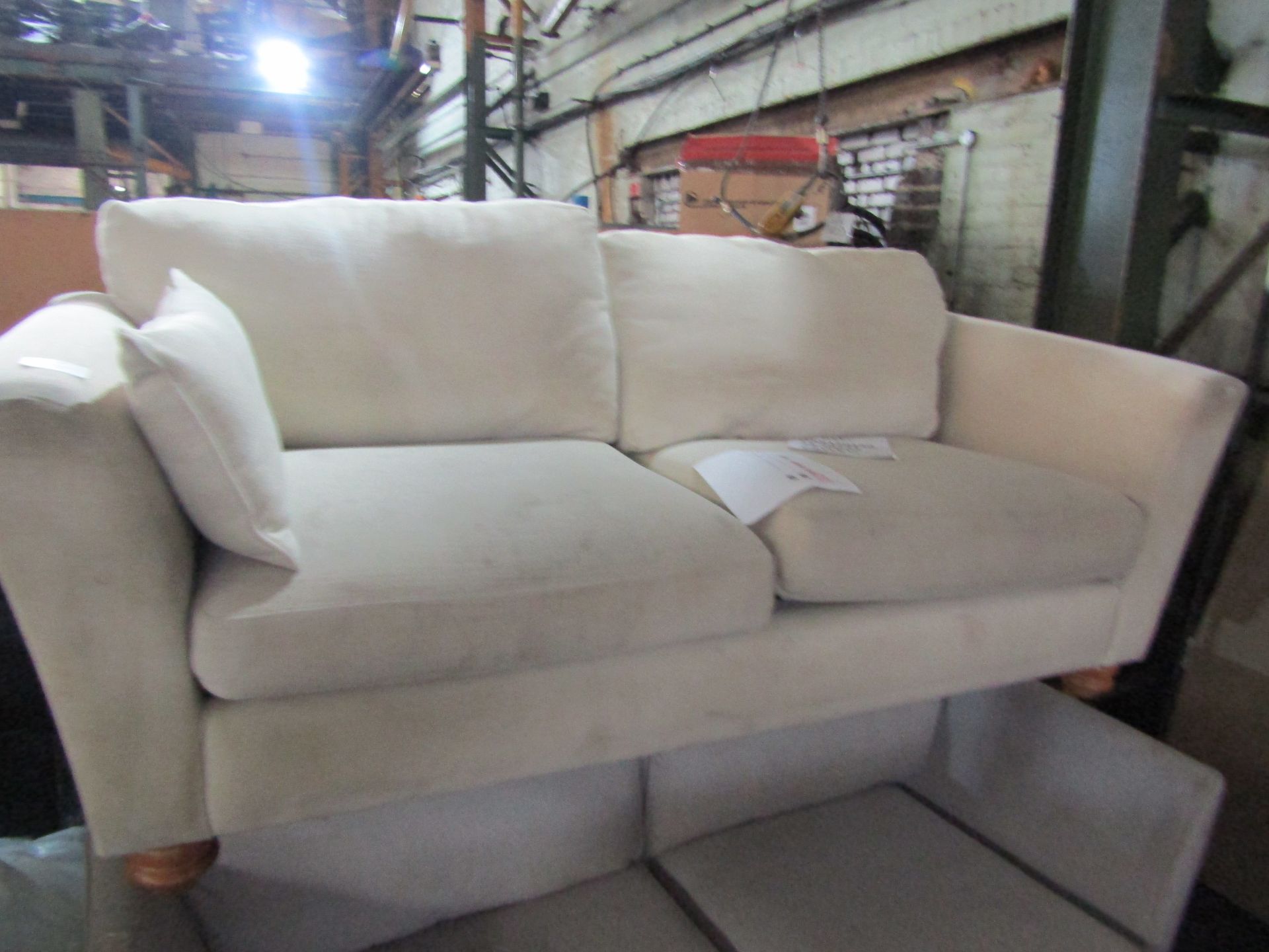 Oak Furnitureland Jensen Beige 3 Seater Sofa with Coral Accent Cushions RRP ?899.99 SKU OAK-APM-