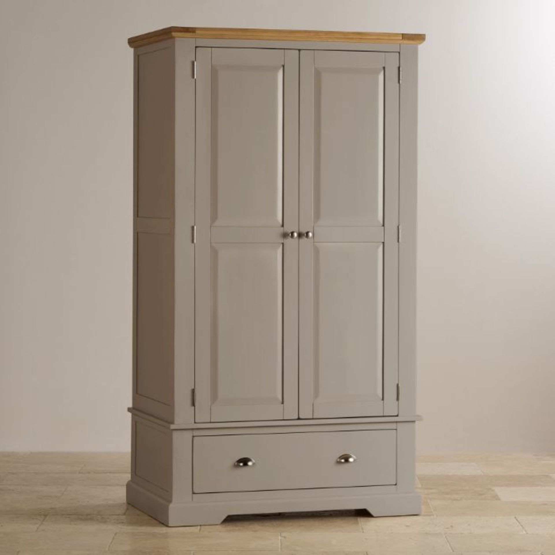 Oak Furnitureland St Ives Natural Oak And Light Grey Painted Double Wardrobe RRP 694.99 Grade BC - Image 5 of 7